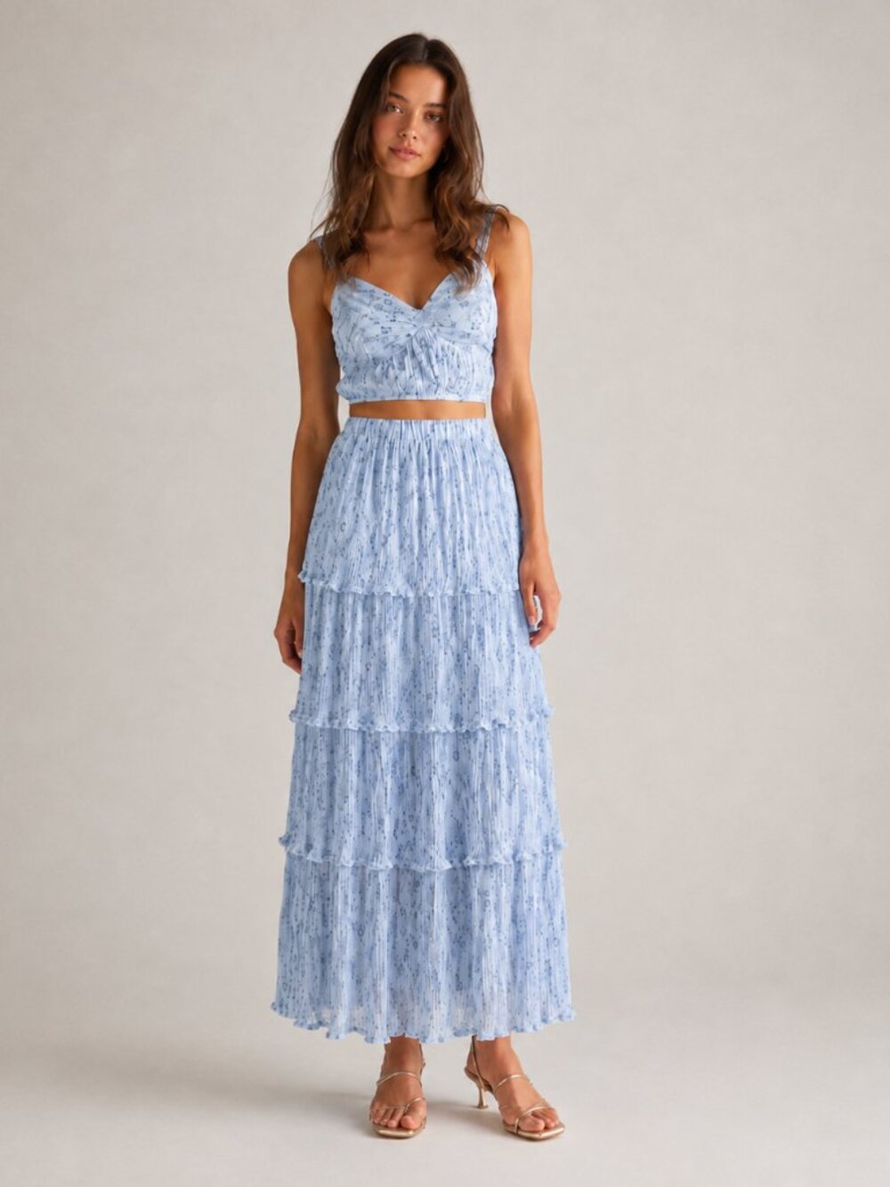 Anthropologie Let Me Be Blue Floral Two Piece Maxi Skirt Set Boho